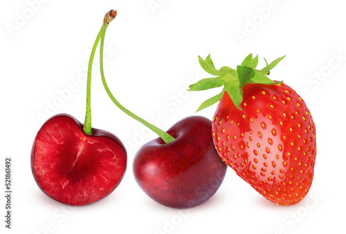 Fototapeta Naklejka Na Ścianę i Meble -  Cherries and strawberries on an isolated white background.