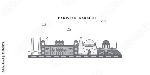 Pakistan, Karachi city skyline isolated vector illustration, icons