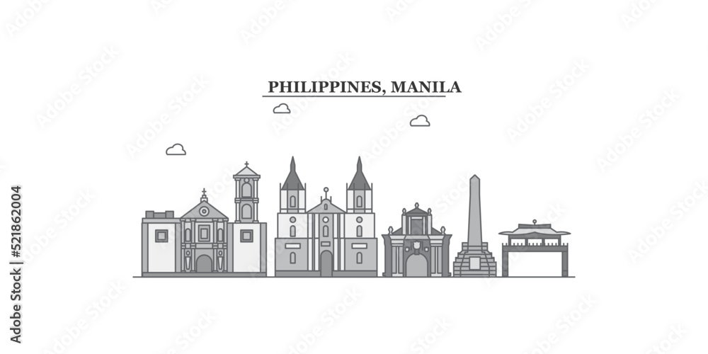 Philippines, Manila city skyline isolated vector illustration, icons