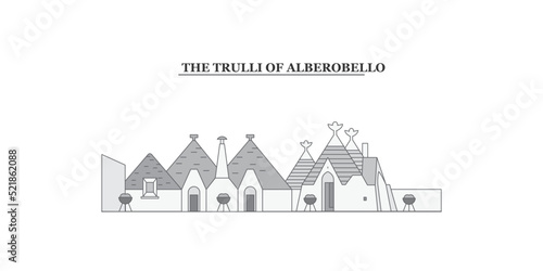 Italy, Alberobello city skyline isolated vector illustration, icons