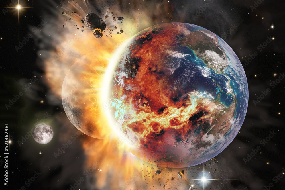 Obraz premium Collision of a huge meteorite with the planet Earth. Elements of this image furnished by NASA.