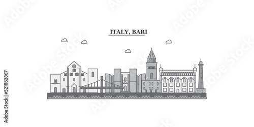 Italy, Bari city skyline isolated vector illustration, icons
