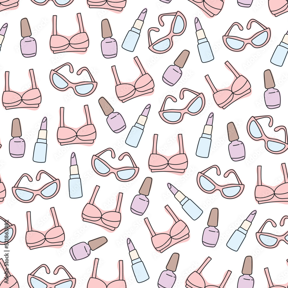 Woman girl fashion stuff things seamless pattern design graphic element illustration Woman girl fashion stuff things seamless pattern design graphic element illustration