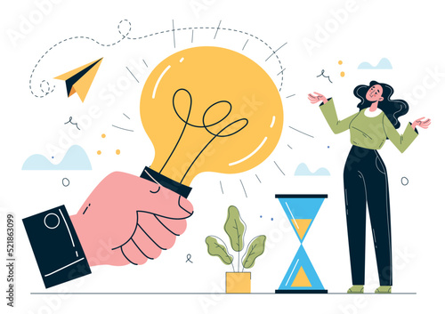 Business ides light bulb people teamwork concept line art illustration. Vector design graphic element