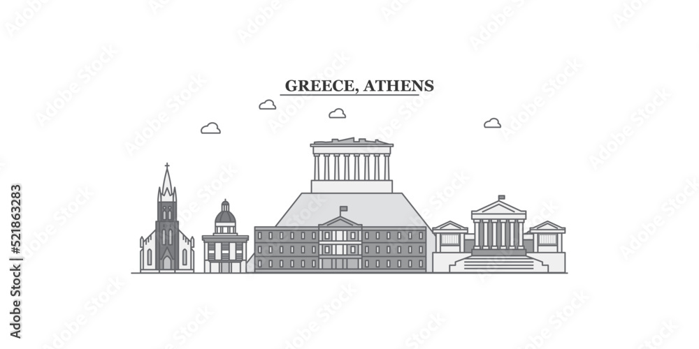 Greece, Athens city skyline isolated vector illustration, icons