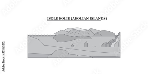 Italy, Aeolian Islands city skyline isolated vector illustration, icons