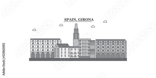Spain, Girona city skyline isolated vector illustration, icons photo