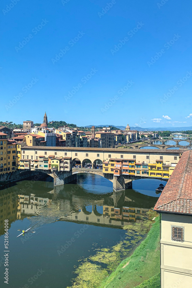 Aerial View of Ponte Vecchio and Arno River, Florence, Italy.