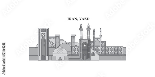 Iran, Yazd city skyline isolated vector illustration, icons