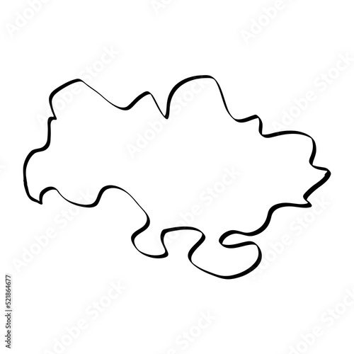 Outline map of Ukraine in cartoon style. Vector illustration of black line drawing map, linear