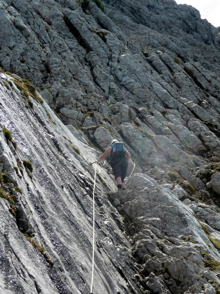 Climber at Widauersteig via ferrata, Tyrol, Austria