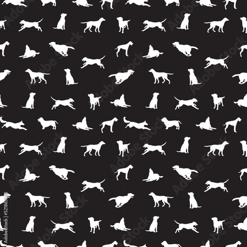 Seamless pattern of pet and owners holding or walking a dog, Barkitecture concepts black and white