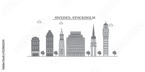 Photography Sweden, Stockholm city skyline isolated vector illustration, icons