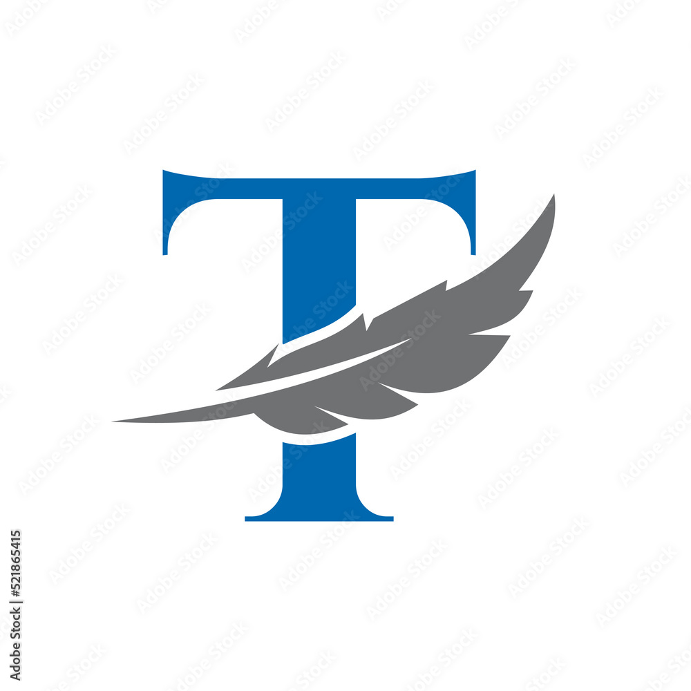 Obraz premium Letter T Feather Logo Vector Template. Law Logo Bird Feather Symbol