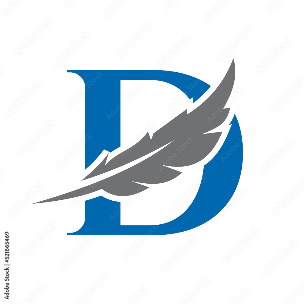 Letter D Feather Logo Vector Template. Law Logo Bird Feather Symbol
