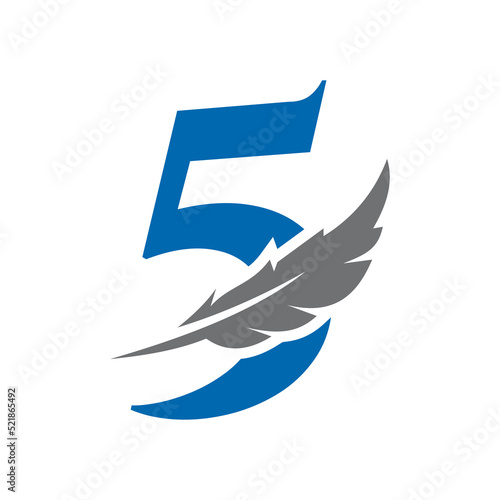 Letter 5 Feather Logo Vector Template. Law Logo Bird Feather Symbol