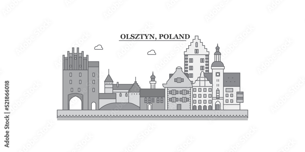 Poland, Olsztyn city skyline isolated vector illustration, icons - obrazy, fototapety, plakaty 