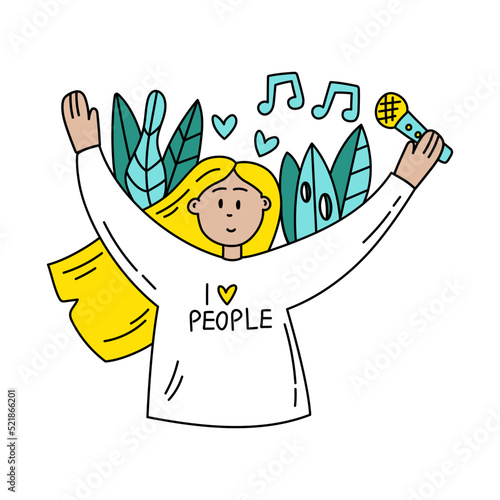 Socionics mbti. Popular, friendly woman extrovert. Welcoming and friendly mbti personality. Young woman flat vector illustration on white background
