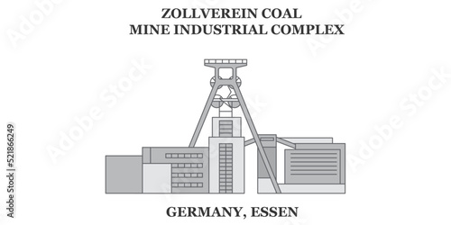 Germany, Essen, Zollverein Coal Mine Industrial Complex city skyline isolated vector illustration, icons