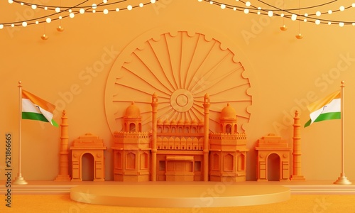 Fotografia Happy Independence Day of India or republic day gift box, copy space text, 3D re