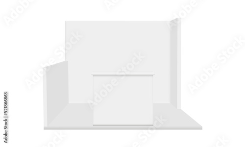 Blank Exhibition Trade Show Booth Mockup with Table, Front View. Vector Illustration