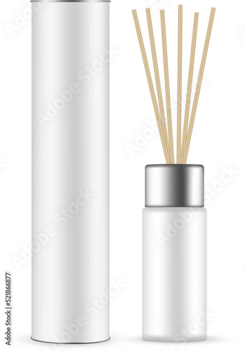 Fragrance Diffuser Bottle With Aroma Sticks and Cardboard Tube. Vector Illustration