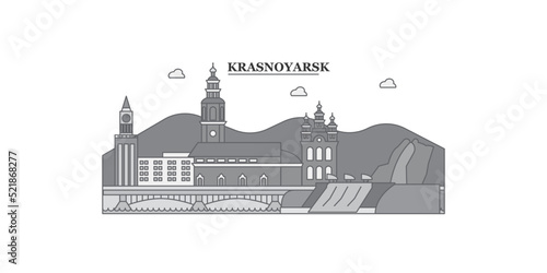 Russia, Krasnoyarsk city skyline isolated vector illustration, icons photo