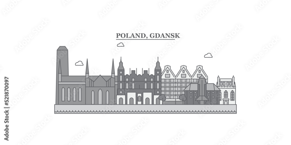Poland, Gdansk city skyline isolated vector illustration, icons