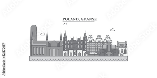 Obraz na płótnie Poland, Gdansk city skyline isolated vector illustration, icons w salonie