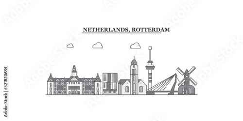 Netherlands, Rotterdam city skyline isolated vector illustration, icons