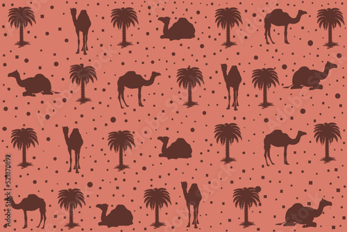 seamless pattern background with camel and palm trees 