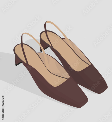 Vector flay image of women's shoes. Burgundy mules. Modern and comfortable shoes. Design for cards, backgrounds, posters, templates, textiles, banners