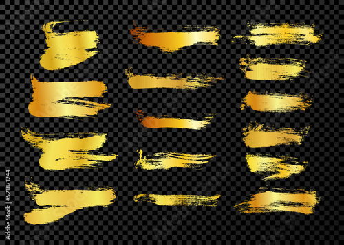 Set of gold hand drawn brush strokes