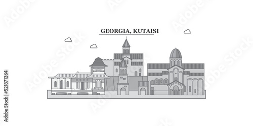 Georgia, Kutaisi city skyline isolated vector illustration, icons