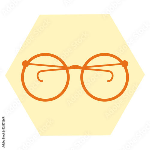 Simple orange round line glasses icon isolated in flat deisgn. Vector illustartion