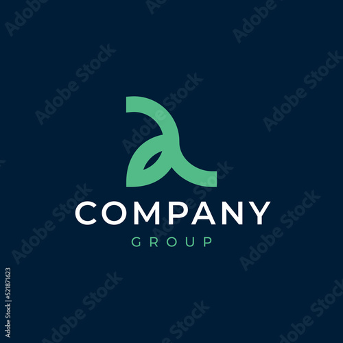 Modern logo with a Company word in the middle with an "Group" world isolated on a blue background