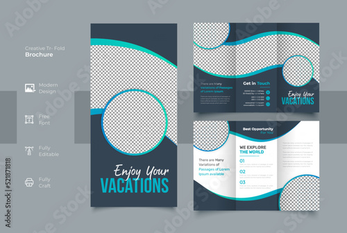 Travel trifold brochure Template, trifold layout with editable a4 size vector illustration format