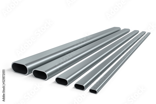 Set of oval steel pipes of different size isolated - 3d render photo