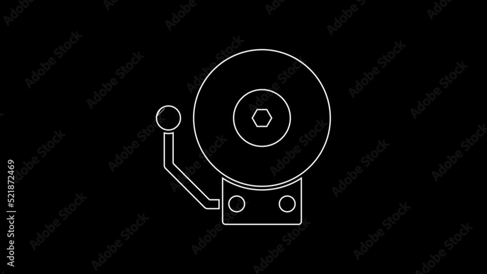 White line Ringing alarm bell icon isolated on black background. Fire alarm system. Service bell, handbell sign, notification symbol. 4K Video motion graphic animation White line Ringing alarm bell icon isolated on black background. Fire alarm system. Service bell, handbell sign, notification symbol. 4K Video motion graphic animation