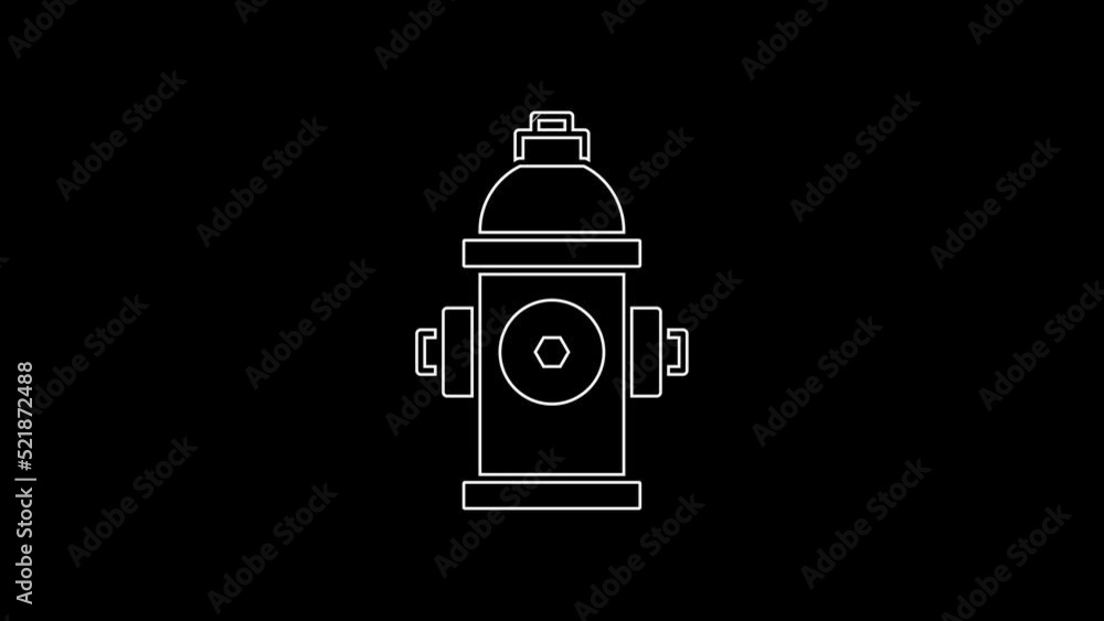White line Fire hydrant icon isolated on black background. 4K Video motion graphic animation White line Fire hydrant icon isolated on black background. 4K Video motion graphic animation