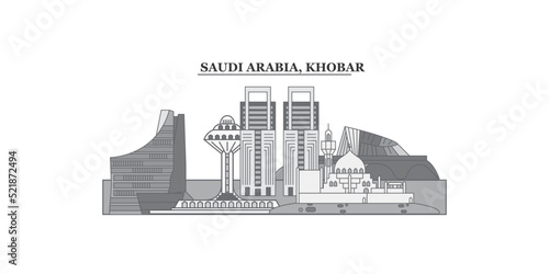 Saudi Arabia, Khobar city skyline isolated vector illustration, icons