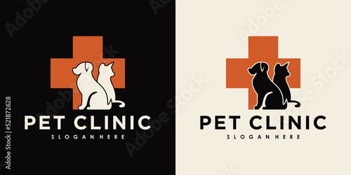 pet logo clinic design with creative element dog and cat
