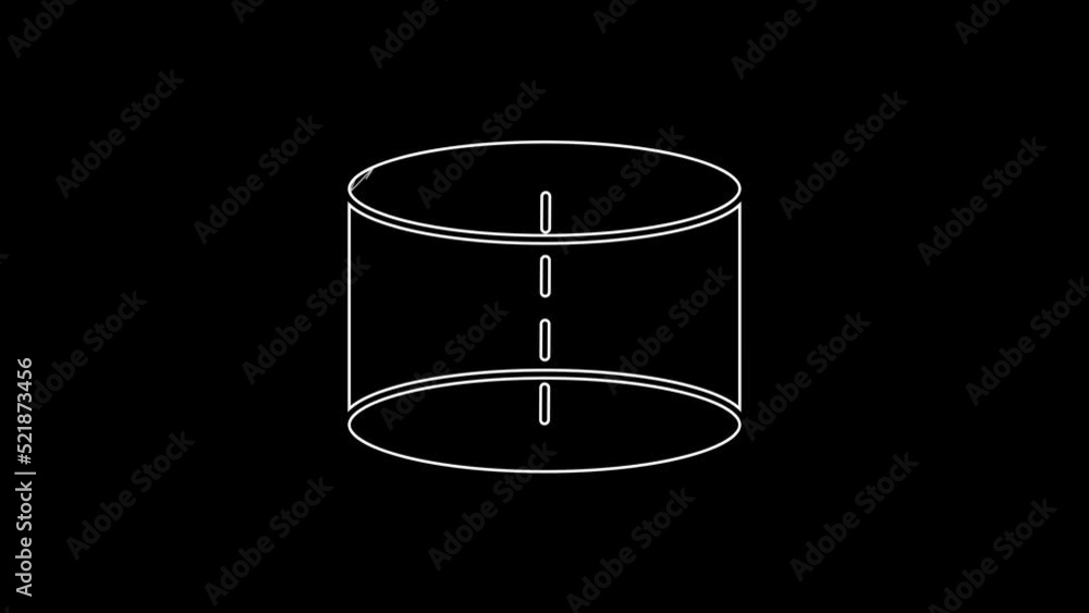 White line Geometric figure Cylinder icon isolated on black background. Abstract shape. Geometric ornament. 4K Video motion graphic animation White line Geometric figure Cylinder icon isolated on black background. Abstract shape. Geometric ornament. 4K Video motion graphic animation