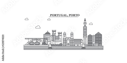 Portugal, Porto city skyline isolated vector illustration, icons