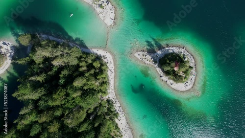 Aerial View of the Schönbichl Island at Eibsee Lake. Grainau, Werdenfelser Land, Upper Bavaria, Germany photo