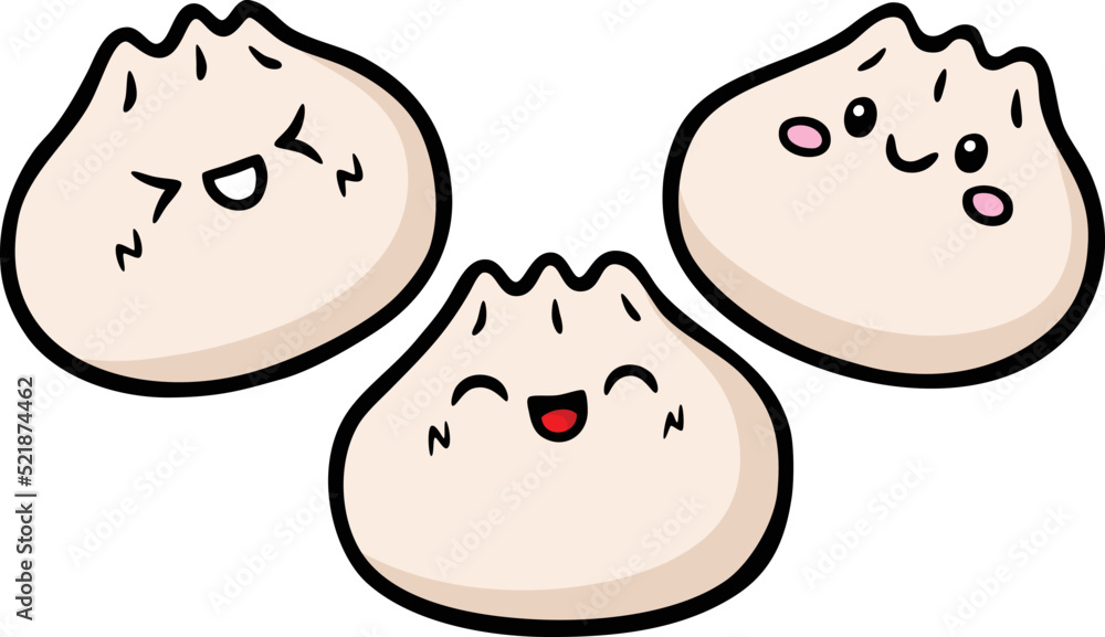 Vector Cartoon Cute Happy Kawaii Dumplings Vector Cartoon Cute Happy Kawaii Dumplings