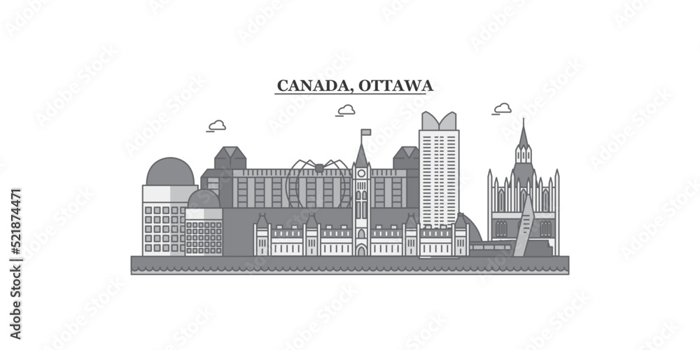 Fototapeta premium Canada, Ottawa city skyline isolated vector illustration, icons
