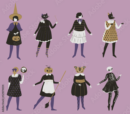 Vintage characters in Halloween party costumes