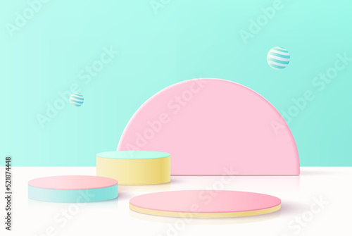 Minimal background mock up with podium for product display. 3d rendering.