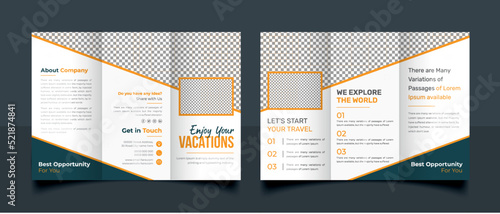 Travel business trifold brochure template, Simple and minimalist promotion layout with editable a4 size vector illustration format